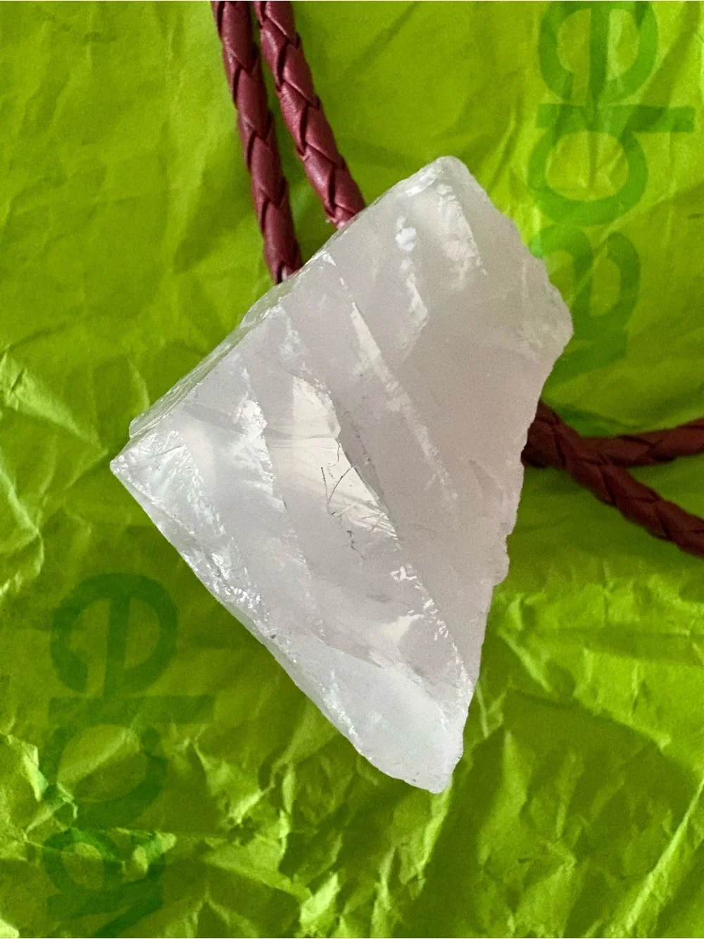 Raw Rose Quartz Pendant on Braided Cord - Soft Pink Bolo Tie